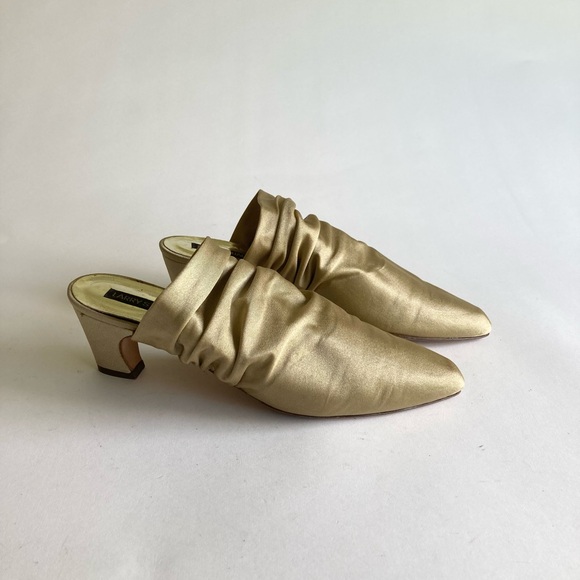 Larry Stuart Collection Gold Elastic Fabric Heeled Mules size 8 - Picture 8 of 15